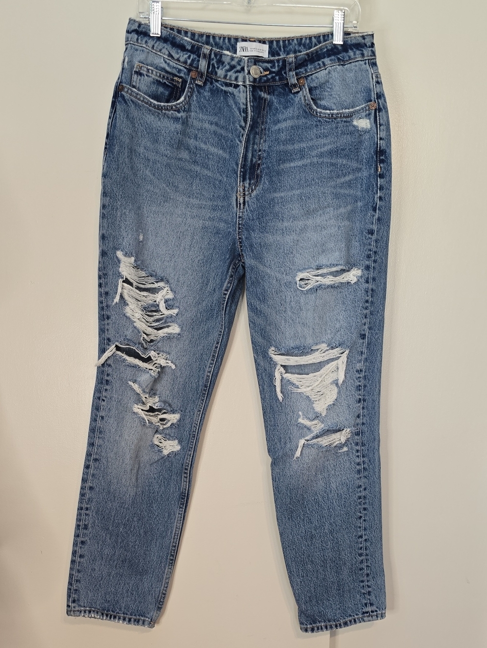 Zara Light Blue Distressed Boyfriend Jeans